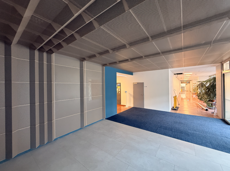 Egyedi fém álmennyezet és fali burkolat a Richter központban